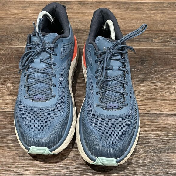Hoka One One Bondi 7 Men's 12 Running Shoes 1110518 RTOS Blue Teal Orange - Picture 2 of 13